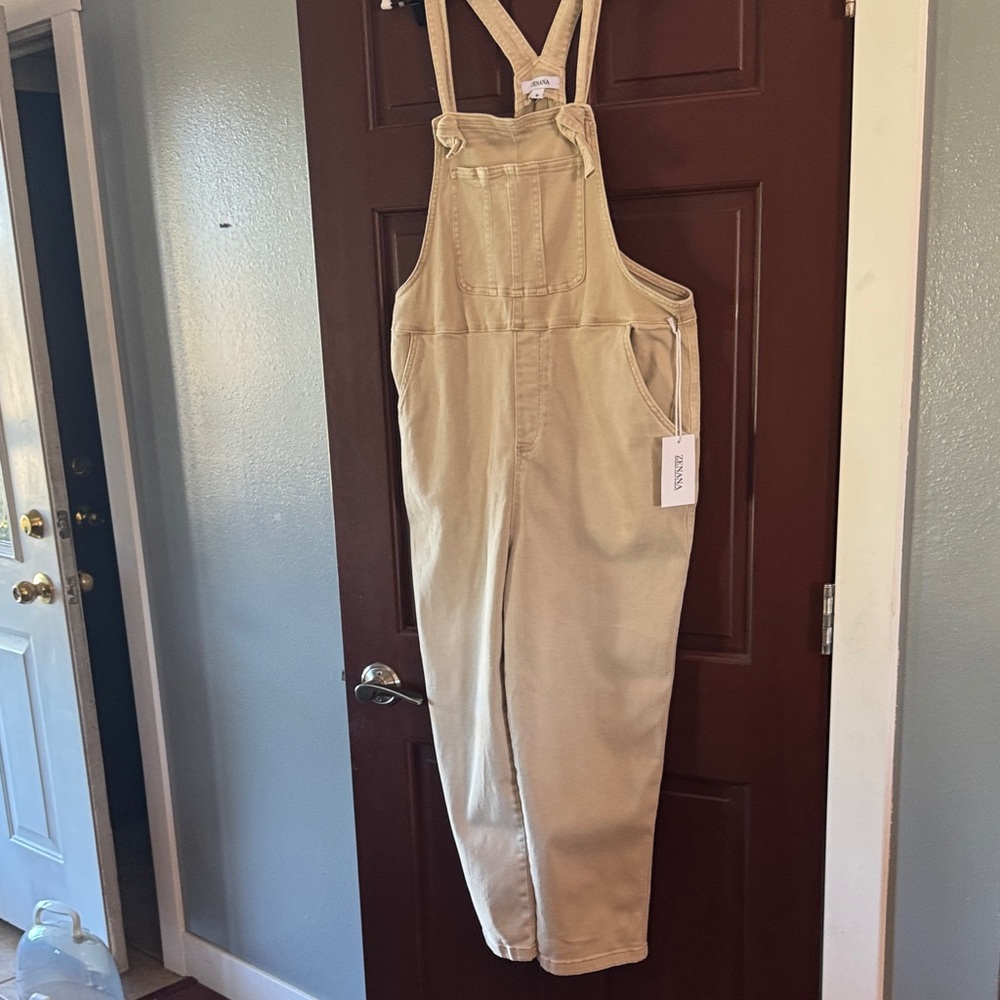 Zenana Outfitters Tan Jumpsuit with Pockets